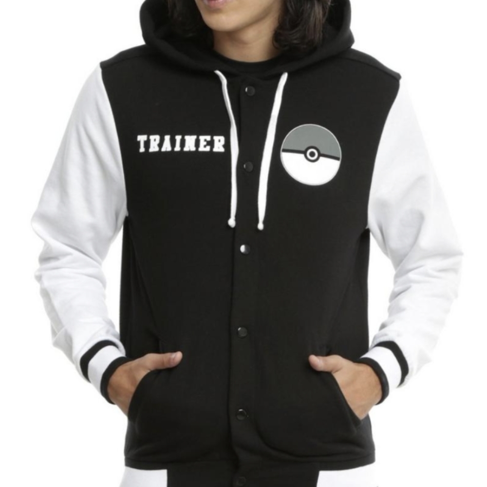 Pokemon Varsity Bomber Jacket Hoodie Size Small Black White Coat Jacket